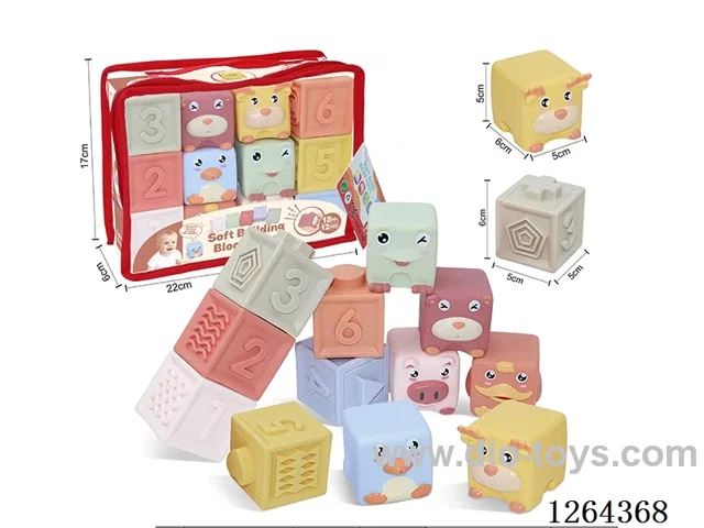 Soft Rubber Animal Numbers 1-6 Building Blocks 12PCS