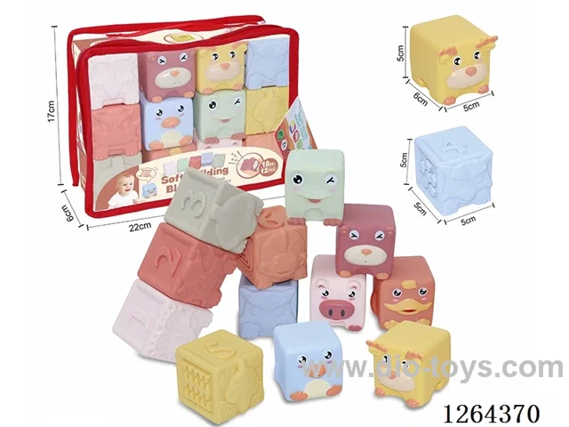 Soft Rubber Animal Dinosaur Numbers 1-6 Building Blocks 12PCS