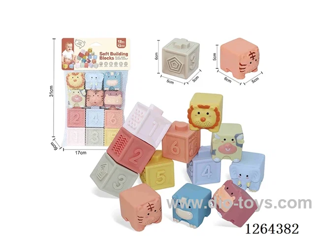 Soft Rubber Animal Numbers 1-6 Building Blocks 12PCS