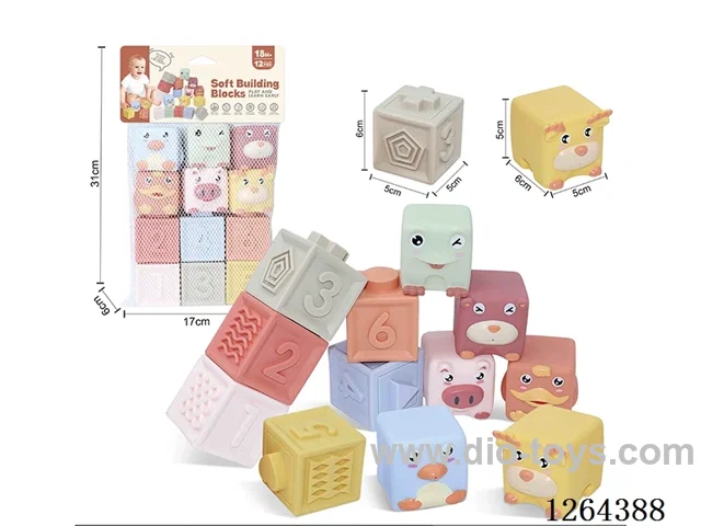 Soft Rubber Animal Numbers 1-6 Building Blocks 12PCS