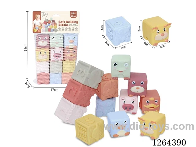 Soft Rubber Animal Dinosaur Numbers 1-6 Building Blocks 12PCS