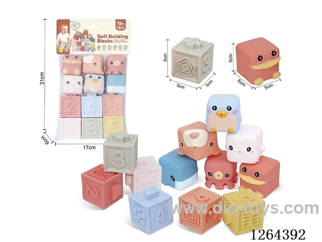 Soft Rubber Animal Zodiac Numbers 1-6 Building Blocks 12PCS