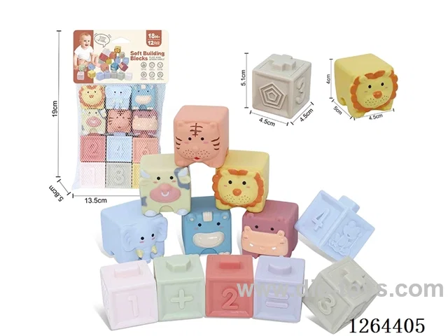 Soft Rubber Animal Numbers 1-6 Small Building Blocks 12PCS