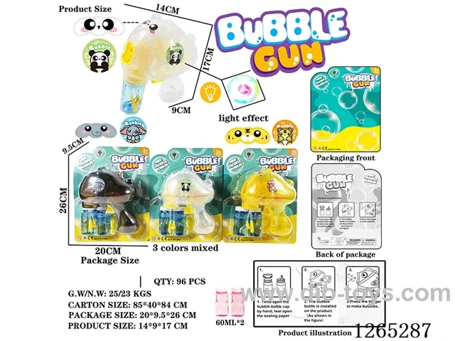inertia bubble gun with light(2*60ML bubble water)included battery 3 mixed