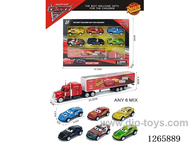 free wheel alloy Container truck + 6PCS pull back tin cars
