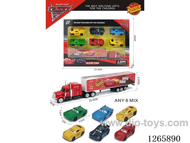 free wheel alloy Container truck + 6PCS free wheel alloy cars