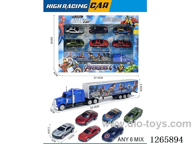 free wheel alloy Container truck + 6PCS free wheel alloy cars