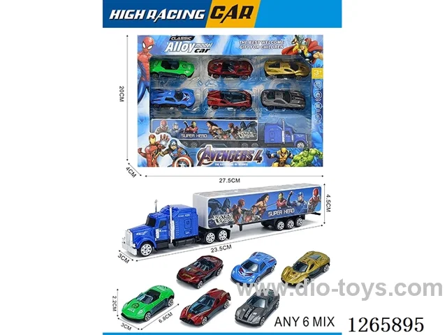 free wheel alloy Container truck + 6PCS free wheel alloy cars
