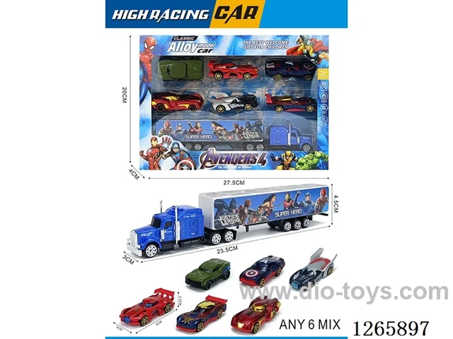 free wheel alloy Container truck + 6PCS free wheel alloy cars