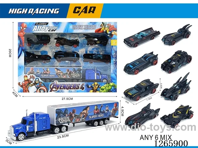 free wheel alloy Container truck + 6PCS free wheel alloy cars