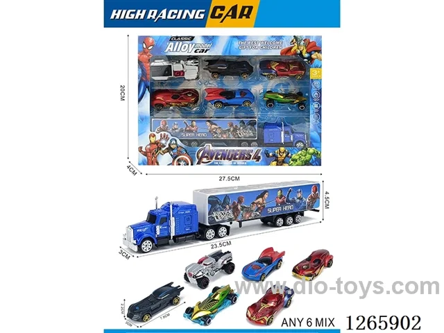 free wheel alloy Container truck + 6PCS free wheel alloy cars