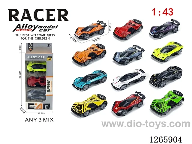 1:43 pull back alloy car 12 mixed 3PCS