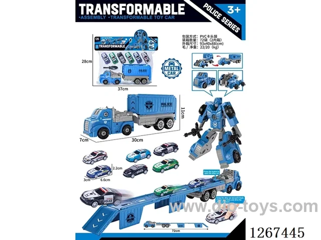 Transforming Robot Catapult Rail Container Truck + 6 pull back alloy cars