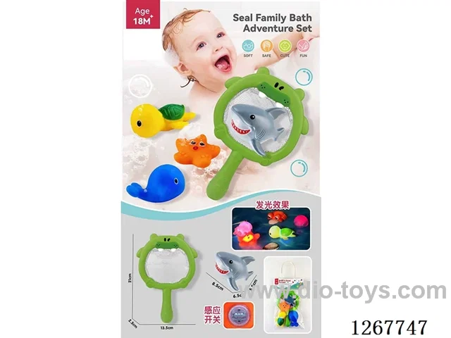 Motion-Activated Light-Up Water Play Rubber Animals (5pcs)included battery