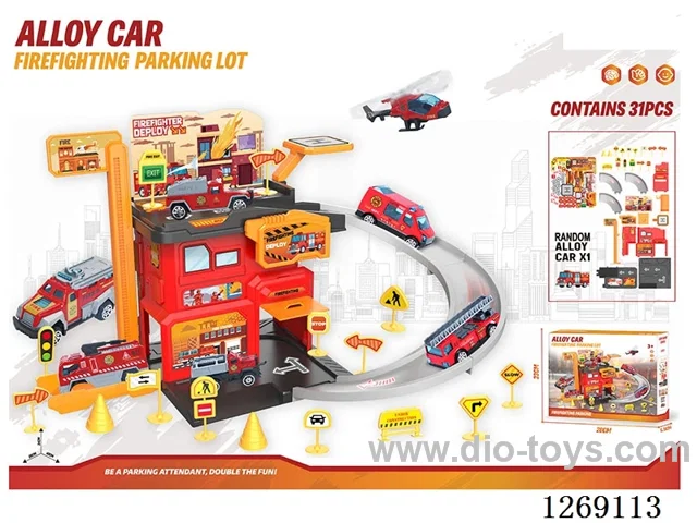 Alloy Fire Department Parking Lot (Includes 1 Alloy Car + 1 Set of Road Signs) (31PCS)