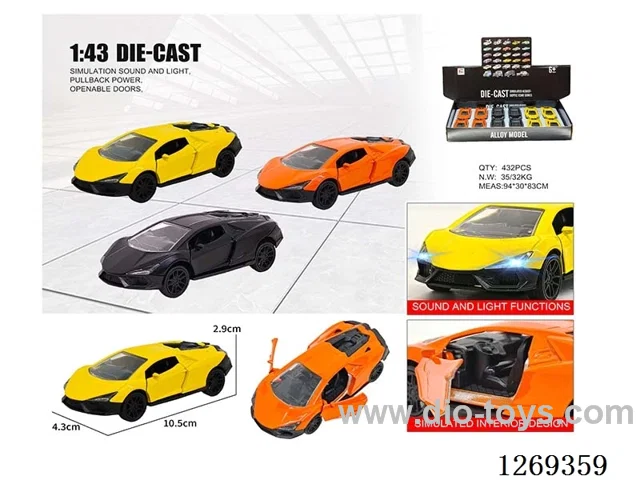 1:43 pull back alloy car W L/M included battery 3 colors 12PCS