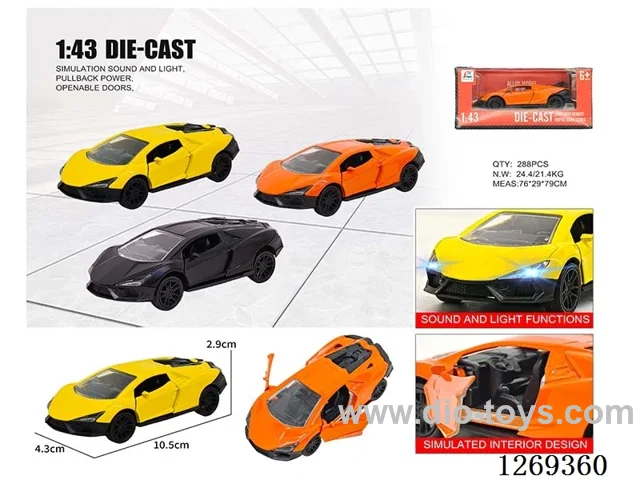 1:43 pull back alloy car W L/M included battery 3 colors