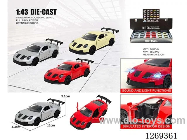 1:43 pull back alloy car W L/M included battery 3 colors 12PCS