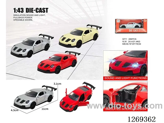 1:43 pull back alloy car W L/M included battery 3 colors