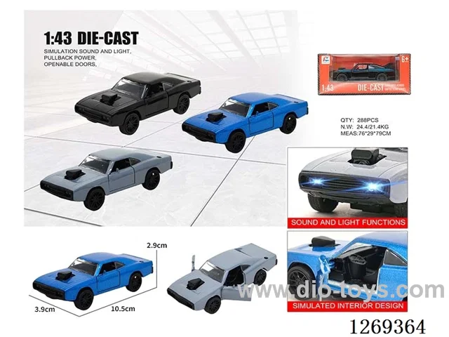 1:43 pull back alloy car W L/M included battery 3 colors