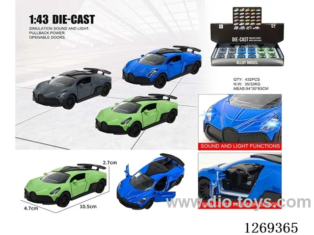 1:43 pull back alloy car W L/M included battery 3 colors 12PCS