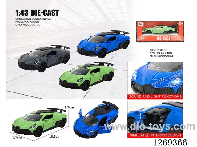1:43 pull back alloy car W L/M included battery 3 colors