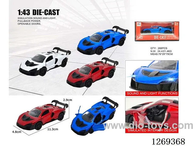 1:43 pull back alloy car W L/M included battery 3 colors