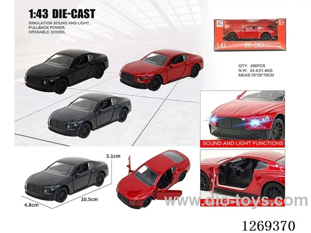 1:43 pull back alloy car W L/M included battery 3 colors