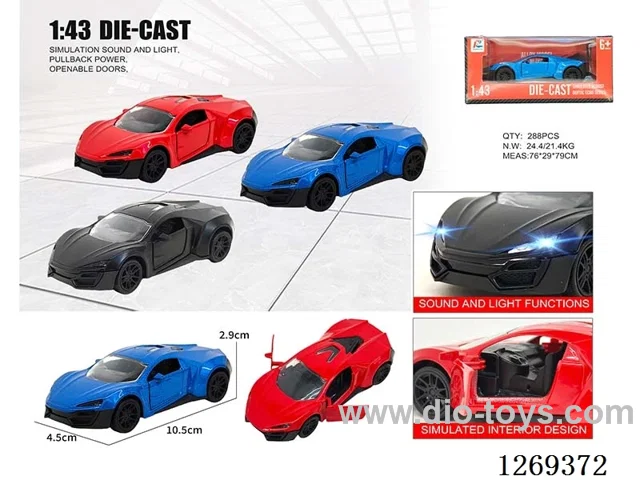 1:43 pull back alloy car W L/M included battery 3 colors