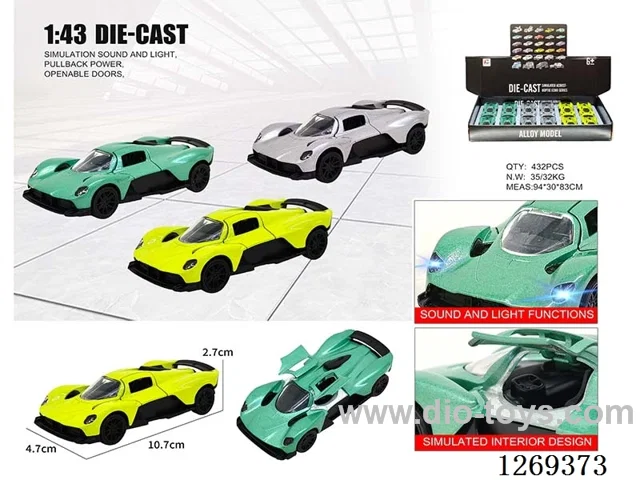 1:43 pull back alloy car W L/M included battery 3 colors 12PCS