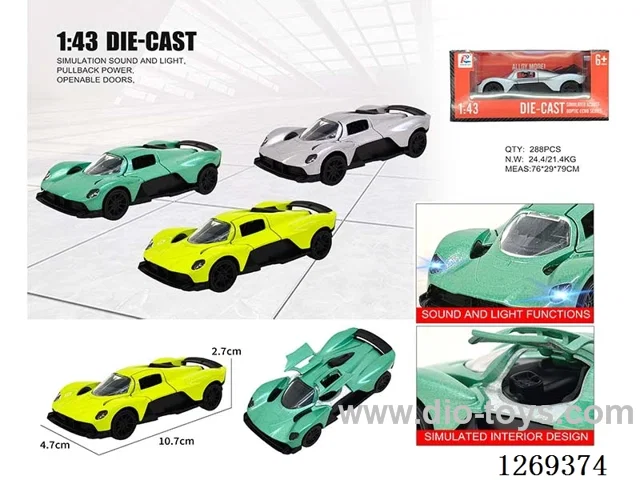 1:43 pull back alloy car W L/M included battery 3 colors