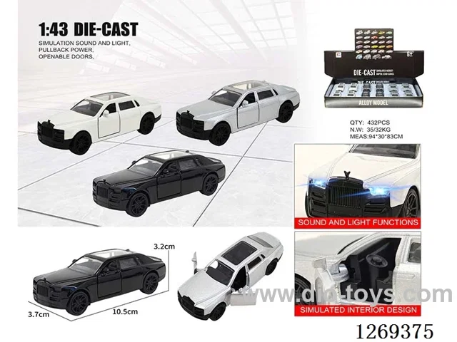 1:43 pull back alloy car W L/M included battery 3 colors 12PCS