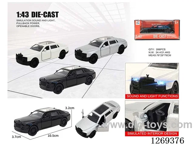1:43 pull back alloy car W L/M included battery 3 colors