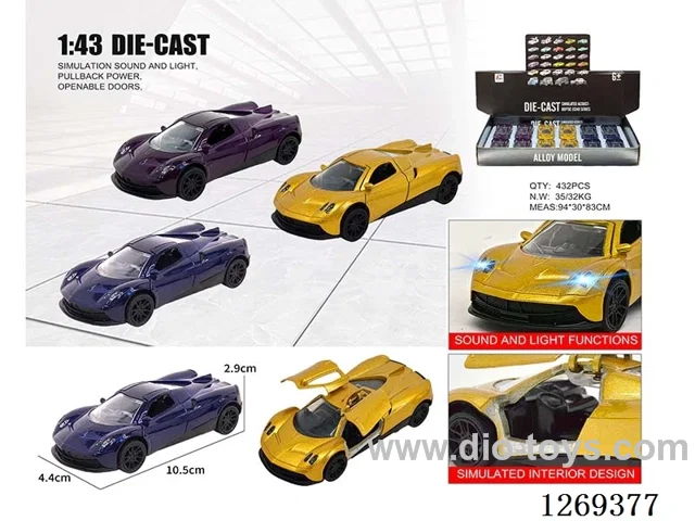 1:43 pull back alloy car W L/M included battery 3 colors 12PCS