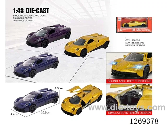 1:43 pull back alloy car W L/M included battery 3 colors