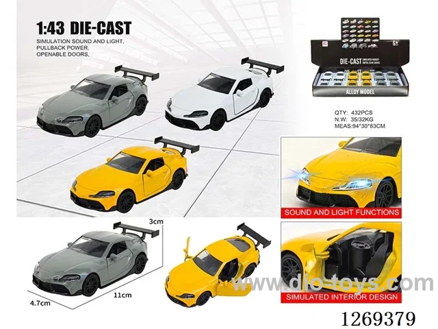 1:43 pull back alloy car W L/M included battery 3 colors 12PCS