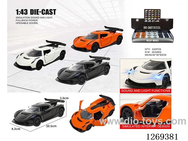1:43 pull back alloy car W L/M included battery 3 colors 12PCS