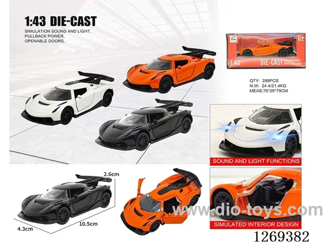 1:43 pull back alloy car W L/M included battery 3 colors