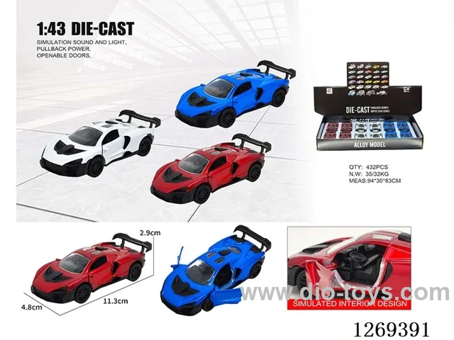 1:43 pull back alloy car 3 colors 12PCS