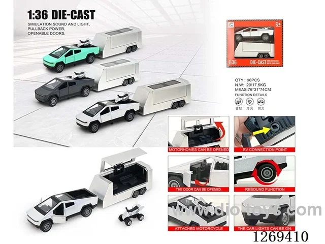 1:36 pull back alloy car + motorcycle W L/M included battery 3 colors