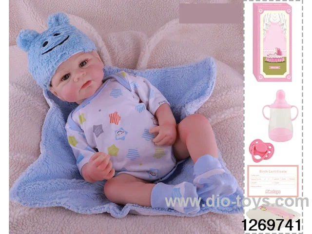 48CM Doll（Soft Rubber High-Fidelity(Hand-painted Hair, High-Quality Painting) Bottle, Magnetic Sippy Cup, Diapers, Birth card