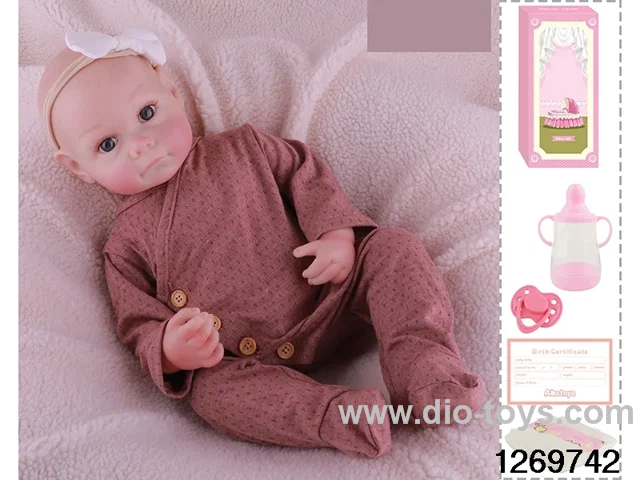 48CM Doll（Soft Rubber High-Fidelity(Hand-painted Hair, High-Quality Painting) Bottle, Magnetic Sippy Cup, Diapers, Birth card