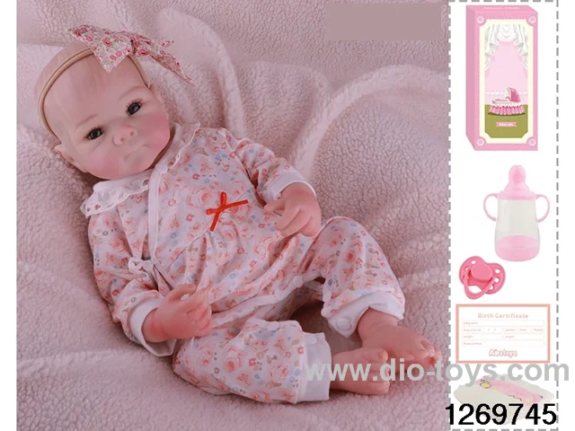 48CM Doll（Soft Rubber High-Fidelity(Hand-painted Hair, High-Quality Painting) Bottle, Magnetic Sippy Cup, Diapers, Birth card