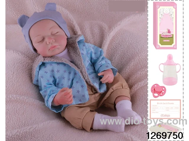 48CM Doll（Soft Rubber High-Fidelity(Hand-painted Hair, High-Quality Painting) Bottle, Magnetic Sippy Cup, Diapers, Birth card