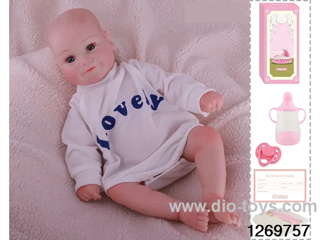 48CM Doll（Soft Rubber High-Fidelity(Hand-painted Hair, High-Quality Painting) Bottle, Magnetic Sippy Cup, Diapers, Birth card