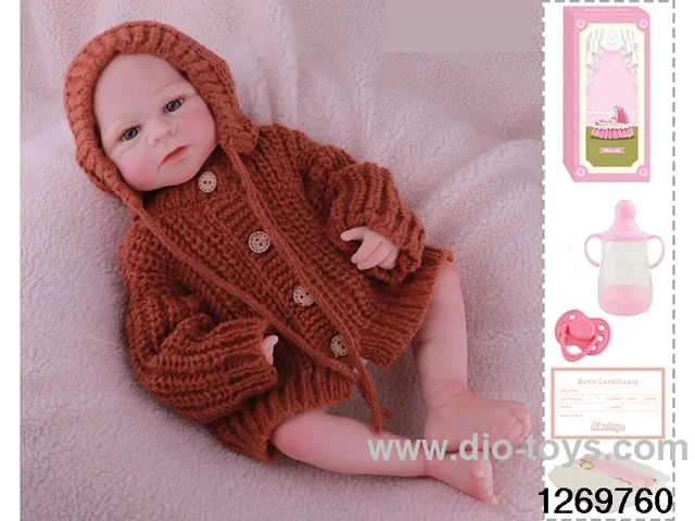 48CM Doll（Soft Rubber High-Fidelity(Hand-painted Hair, High-Quality Painting) Bottle, Magnetic Sippy Cup, Diapers, Birth card