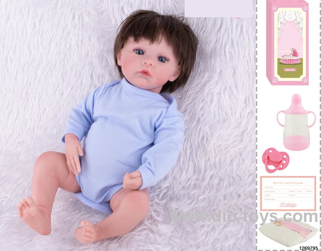 48CM Doll（Soft Rubber High-Fidelity(Hand-painted Hair, High-Quality Painting) Bottle, Magnetic Sippy Cup, Diapers, Birth card