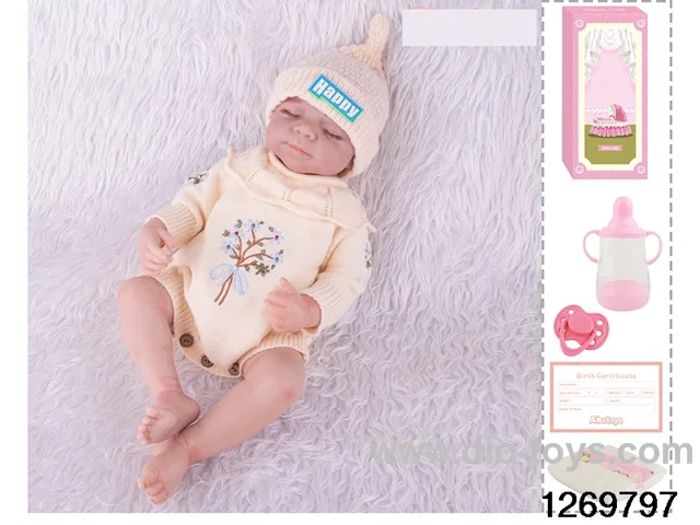 48CM Doll（Soft Rubber High-Fidelity(Hand-painted Hair, High-Quality Painting) Bottle, Magnetic Sippy Cup, Diapers, Birth card