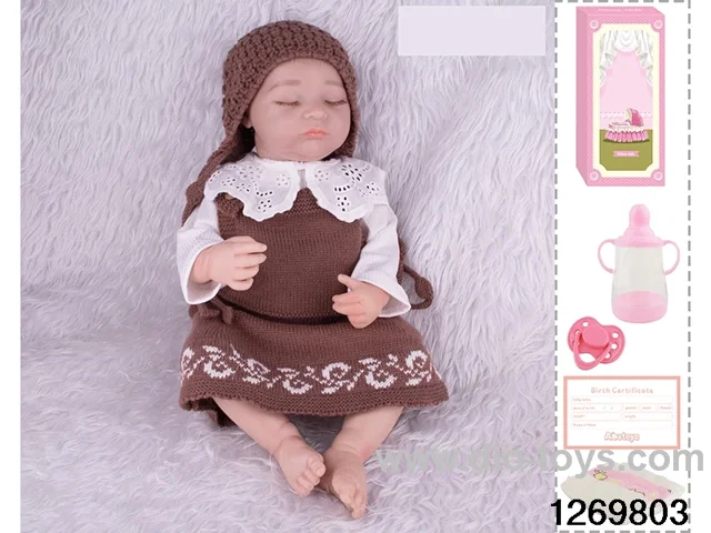 48CM Doll（Soft Rubber High-Fidelity(Hand-painted Hair, High-Quality Painting) Bottle, Magnetic Sippy Cup, Diapers, Birth card