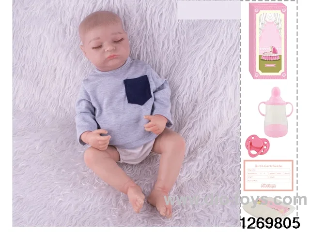 48CM Doll（Soft Rubber High-Fidelity(Hand-painted Hair, High-Quality Painting) Bottle, Magnetic Sippy Cup, Diapers, Birth card